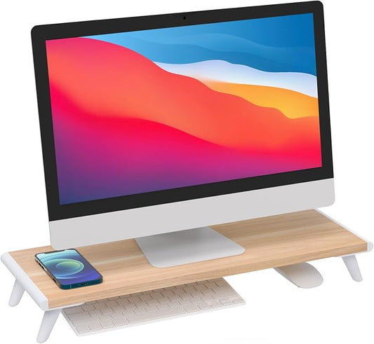 loukin Monitor Stand Riser for Desk, 22.4" × 8.2" Computer Stand, Wood | Supports 22 lb, No Installation Required, Water-Resistant Surface, Fits Laptops and Printers, Ergonomic Design by LOUKIN