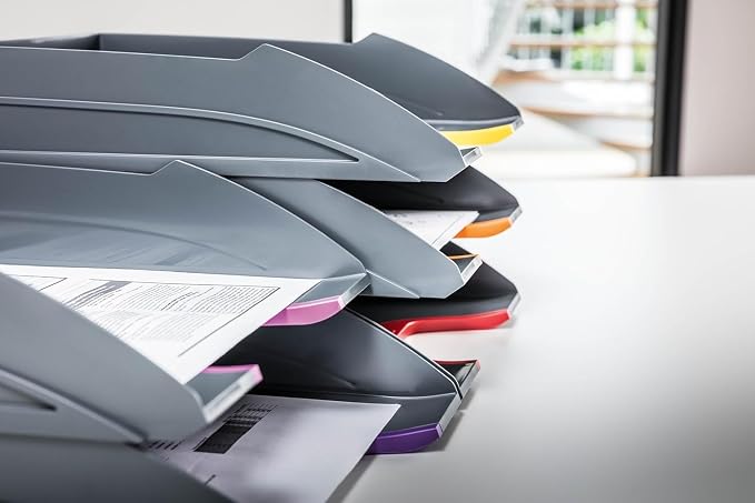 Durable VARICOLOR Gray Letter Tray - Set of 5 Stackable Color Coded Letter Trays - Letter Size Files - Perfect for Storing Documents and Paper Work - Image 8