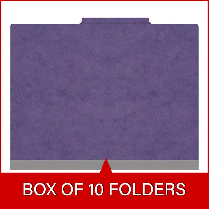 25 Pt. Pressboard Classification Folders, 2/5 Cut ROC Top Tab, Letter Size, 1 Pocket Divider, Purple (Box of 10) - Image 6