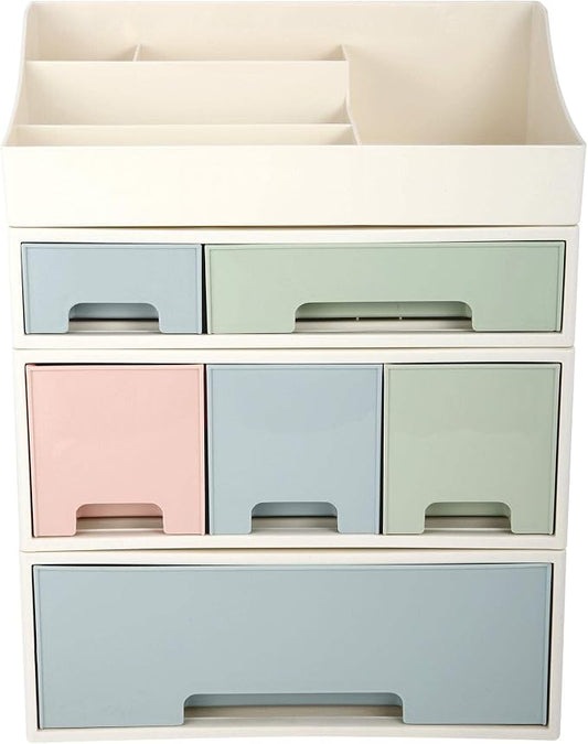 Makeup Organizer, Cosmetic Storage Box, ROSELIFE [TAEF-04] Desktop Stationery, Remote Control Storage Box, Kitchen Spices Organizer Box, 4 Pieces 6 Drawers, 5 Slots, Blue, Pink and Green Assortment by ROSELIFE