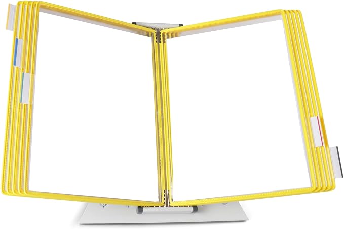 Tarifold Desktop Reference Display System, 10 Pockets, Expandable, Yellow | 10 Double-Sided PVC Pockets, Holds 20 Letter-Size Sheets, Sturdy Metal Base, Quick-Find Indexing, Quick and Easy to Assemble by TARIFOLD