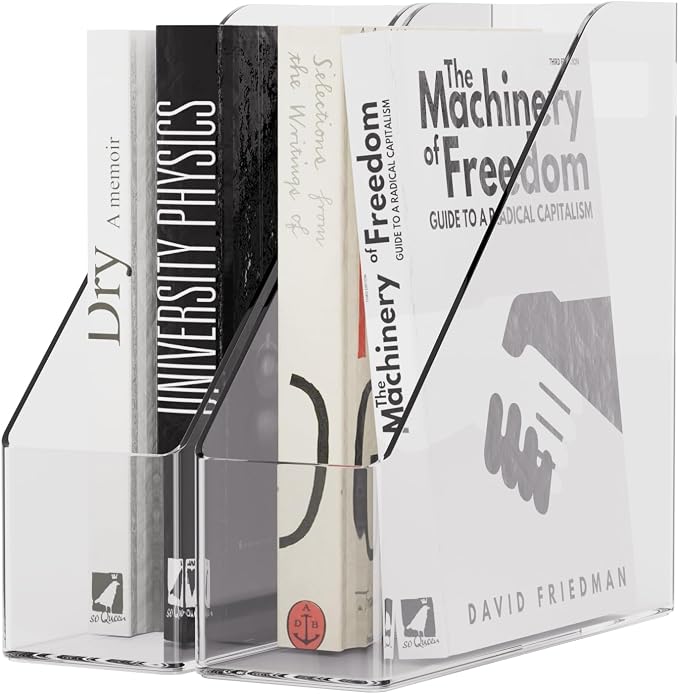 Magazine Holder, Clear Plastic Vertical File Magazine Organizer, Desktop File Magazine Book Storage Shelf for Office Desk (2PCS), 10.6x9.8x3.1 Inch by Unknown