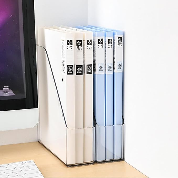 4-Pack Acrylic Vertical Magazine Holder & Book Organizer Clear Desktop File Storage Rack for Office/Home, Includes 3 Silicone Bookmarks (Space-Saving Design) - Image 5