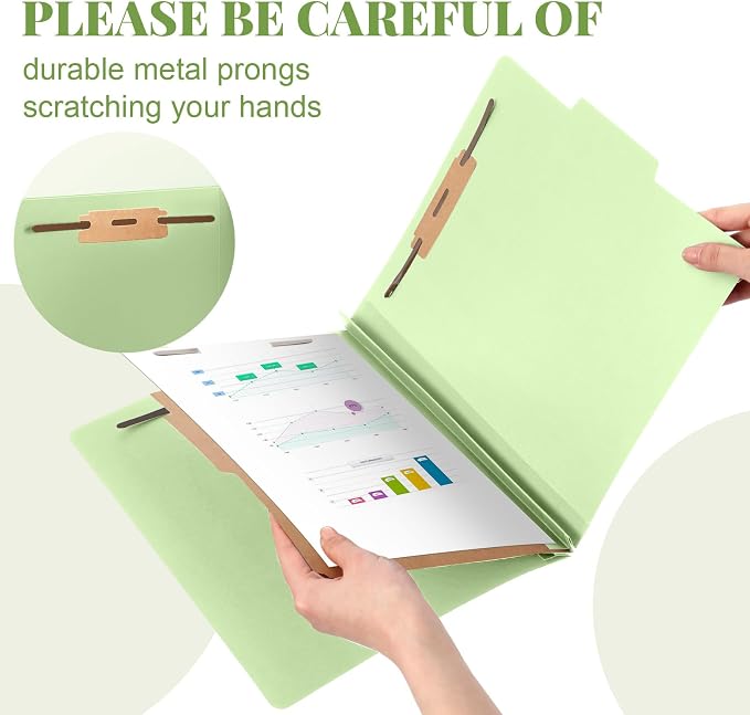 AmazingSpark 24 Pcs Classification Folder Letter Size Bulk 1 Divider Pressboard File Folder with Expansion 2 Prong Fastener Heavy Duty Office File Organizer for School Medical Document(Light Green) - Image 4