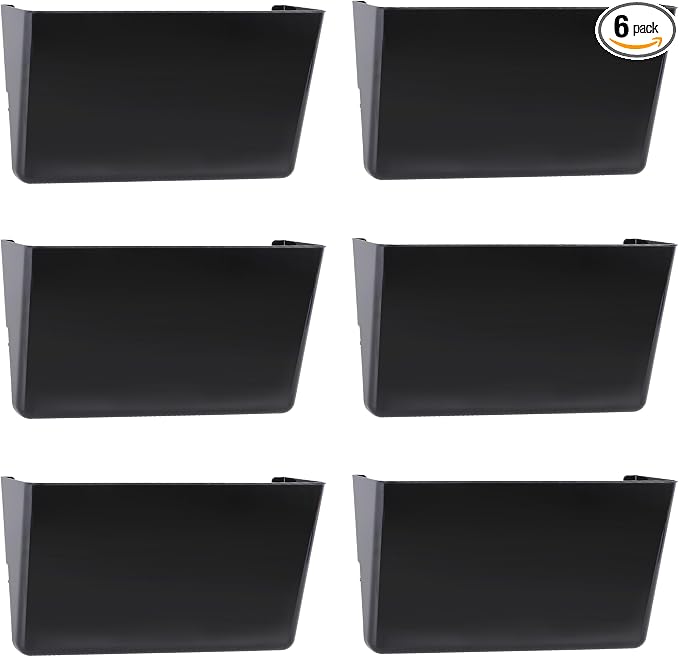 6 Pack Black Plastic Single Pocket Hanging File Organizer, Wall Mount Paper Mails Magazines Holder, Mounted Folder Bins for Office School and Home, 12.99x4.13x7.48 inches by EASEPRES