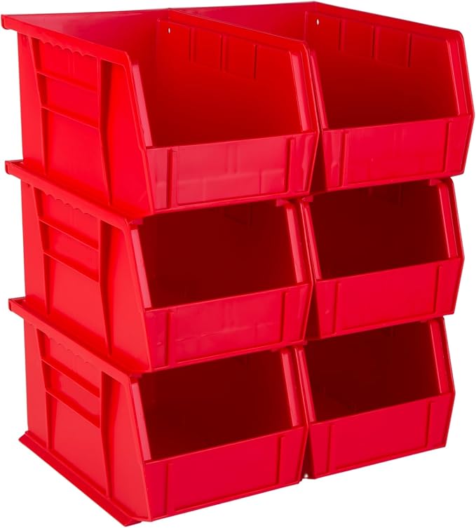 HE HUDSON EXCHANGE 9.5" x 6" x 5" (6 Pack) Plastic Stackable Storage Bin, Red by HudsonExchange