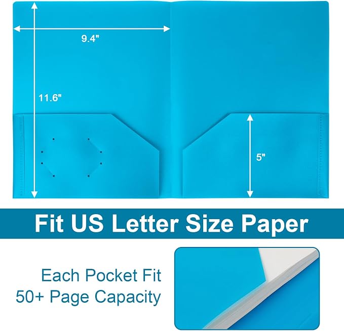 Plastic Folders with Pockets,2-Pocket Poly Folders Holds 8-1/2" x 11" Paper for School/Office/Home (Lake Blue, 12-Pack) - Image 4