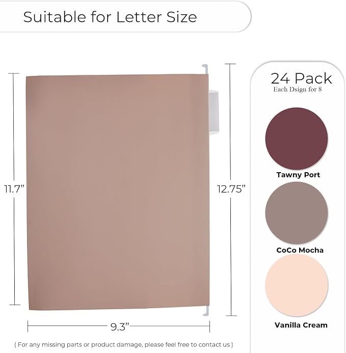 Y YOMA Letter Size - 24 Pack Extra Capacity Hanging File Folders Accordion Decorative File Folder Cute Colored Hanging Folder Organizer for Office Home with 1/5-Cut Adjustable Tabs, Mocha Color - Image 3