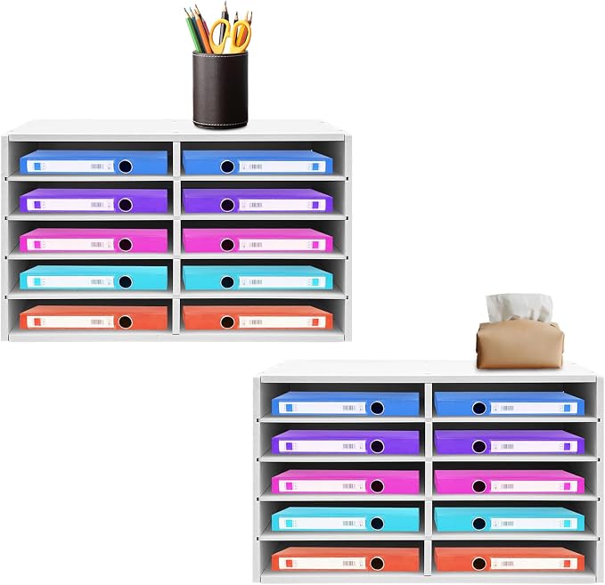 2 Pack 10-Slot Desktop Paper Storage Cabinets File Organizer | Sturdy Waterproof PVC Construction | Quick Easy Assembly | Smooth Burr-Free Edges | Anti-Slip Pads | Multi-Scenario Use by SHZICMY