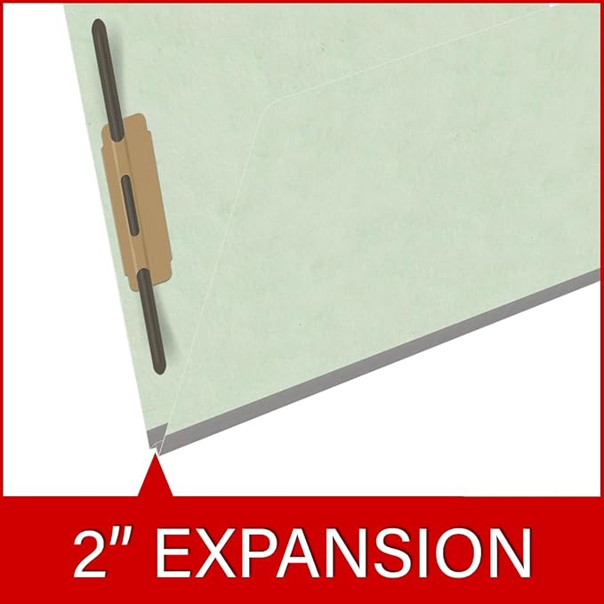 End Tab Pressboard Folders, Letter Size, 2" exp, Fasteners Pos #1 & #3, Pale Green (Box of 25) - Image 7