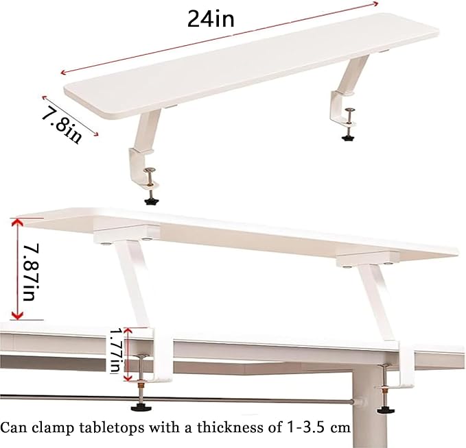 24x7.8 in Clamp on Desk Shelf, Adjustable Floating Desks Shelf Space Saving Desktop Extender Storage Organizer for Office, Dorm, Home Desk Organization, White - Image 3
