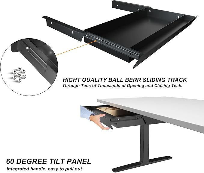 Large Under Desk Mounted Sliding Drawer with Bamboo Tray and 60 Degree Tilt Panel to Pull Out, 22'' Long & 13'' deep Large Storage Organizer for Sit Stand Workstation - Image 5