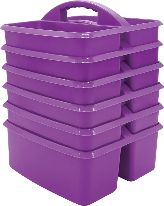 Teacher Created Resources Purple Portable Plastic Storage Caddy 6-Pack for Classrooms, Kids Room, and Office Organization, 3 Compartment by TeacherCreatedResourcesOS