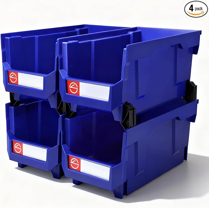 4Pack Storage Organizer Boxes,Desk Drawer Organizer, Stackable Storage Bins for Store Tools,Office Supplies,Workshop,Containers Garage(14.84" x 8.39"x 7.01"),Blue by Pe%26Hui
