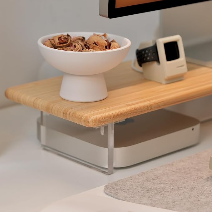 Bamboo Monitor Stand Riser, Natural Desk Shelf with Acrylic Legs | 31.5-Inch Wide, 3.3-Inch Clearance, Fits Monitor, Laptop, Printer and Speakers for Small Desks - Image 2