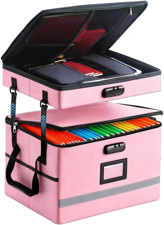 EXLIFBAG 2 Layer File Box with Lock, Portable Document Organizer Box with Handle, Fireproof File Box for Home Office, Legal File Organizer Storage by EXLIFBAG