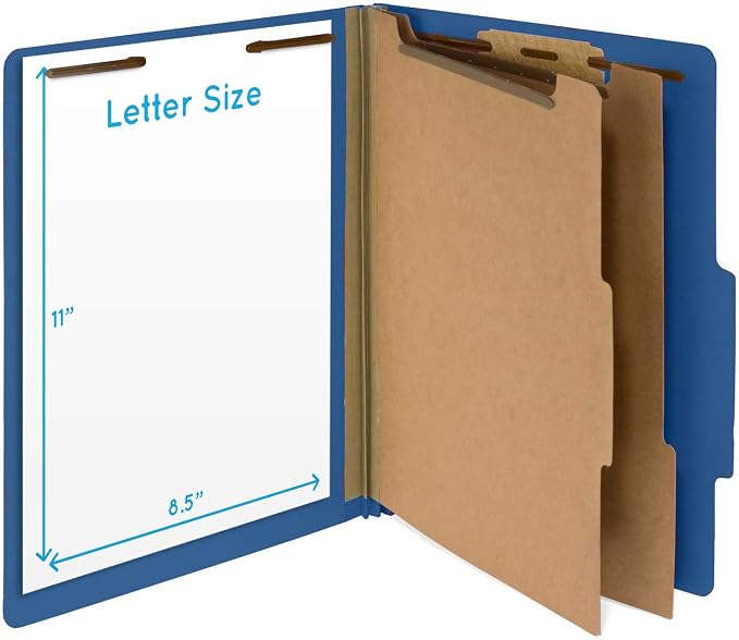 Blue Summit Supplies 30 Classification Folders, 2 Divider, Dark Blue | Heavy-duty letter size, 2 in expansion, 2 prong fasteners, 2 dividers, for medical and legal files - Image 2