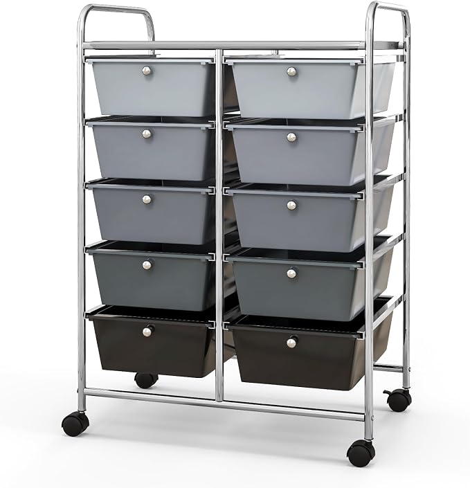 Giantex 10 Drawers Rolling Cart, Classroom Organizers, Storage Cart with Wheels, for Teacher Office Home School Supplies Tool Craft Art Paper, Black Gradient - Image 10
