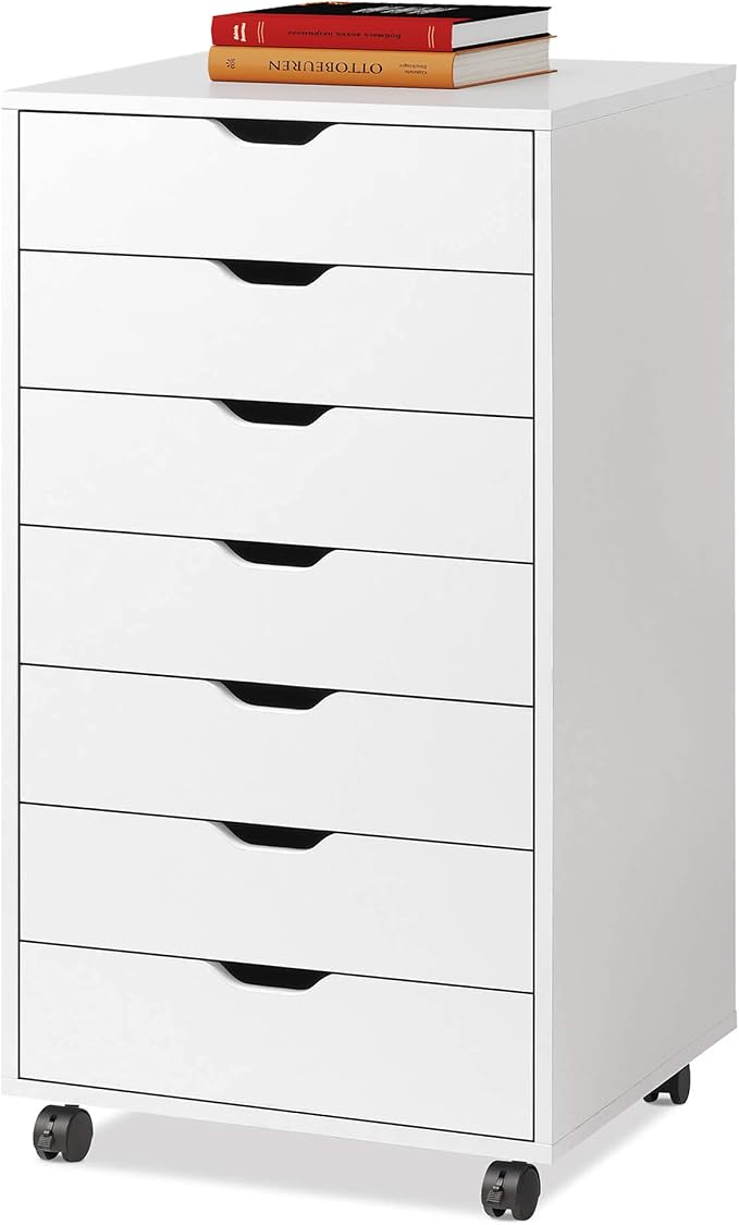 DEVAISE 7-Drawer Office File Cabinets, Mobile Craft Storage Cabinet, White | Wood Drawer Unit, Storage Cabinet, Rolling Cart, Printer Stand, Filing Cabinet with Drawers by DEVAISE