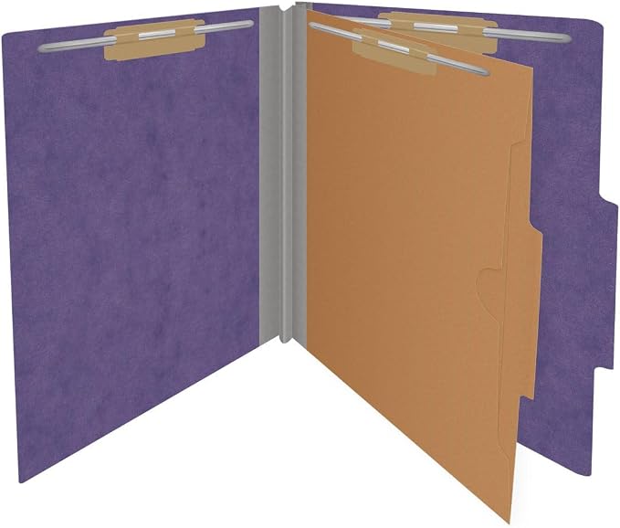 25 Pt. Pressboard Classification Folders, 2/5 Cut ROC Top Tab, Letter Size, 1 Pocket Divider, Purple (Box of 10) - Image 3