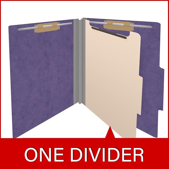 25 Pt. Pressboard Classification Folders, 2/5 Cut ROC Top Tab, Letter Size, 1 Divider, Purple (Box of 10) - Image 8