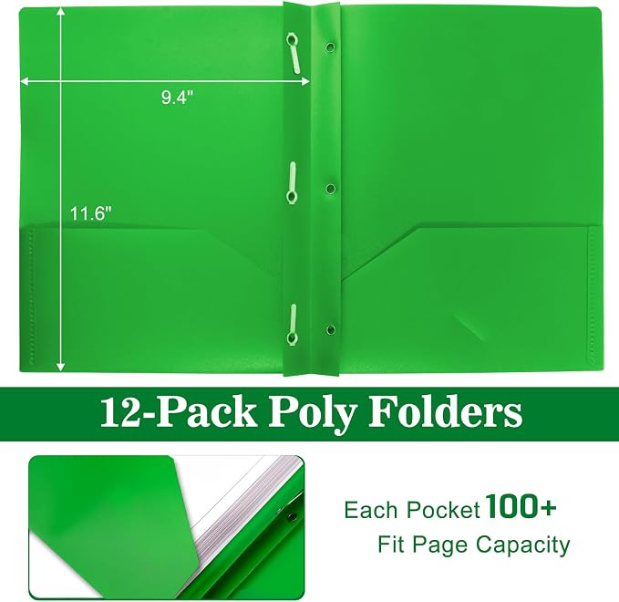 60-Pack Plastic Folders with Pockets and Prongs,2-Pocket Folders with 3 Fasteners, Poly Folders Holds 8-1/2" x 11" Paper for School/Office/Home, Assorted - Image 4