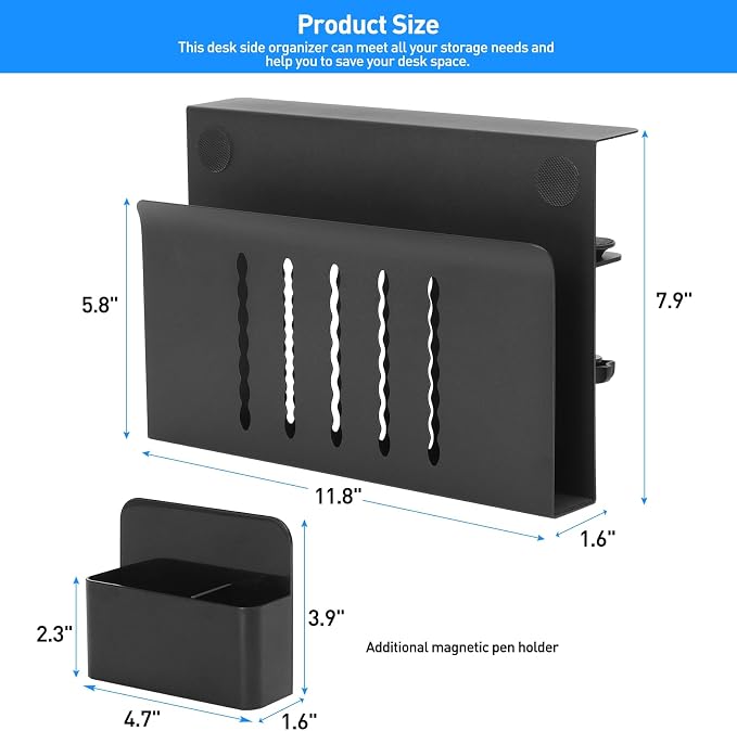 MAXECHO Desk Side Storage, Under Desk Laptop Mount, Table Side Hanging File Organizer, No Drill Clamp On Cable Management Tray, Laptop Holder with Magnetic Pen Holder for Office and Home, Load 22 Lbs - Image 5