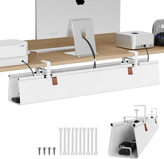 Zilink Large Cable Management Under Desk 40" No Drill Desk Cable Management Clamp/Screw Mount Fabric Cable Tray Sturdy Waterproof Cable Organizer for Office, Home, White by Zilink