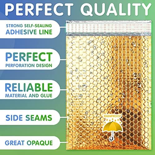 Gold Metallic Bubble Mailers, 13 x 11 Inches. Pack of 50 Padded Envelopes Waterproof. Opaque Metallic Bubble Envelope Mailer Self-Seal. Waterproof Padded Shipping Envelopes for Gifts - Image 3