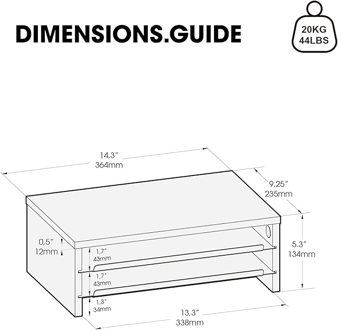 Fenge 14.3-Inch Monitor Stand with Slide-Out Trays, Wood & Metal Desk Shelf | 3-Tier Space-Saving Desk Storage Organizer, Fits Computer, Laptop, Printer and Telephone - Image 5