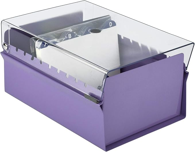 Acrimet 4 x 6 Card File Holder Organizer Box Metal Base Heavy Duty (AZ Index Cards and Divider Included) (Purple Color with Clear Crystal Plastic Lid Cover) | With A-Z Index & Non-Slip - Image 5