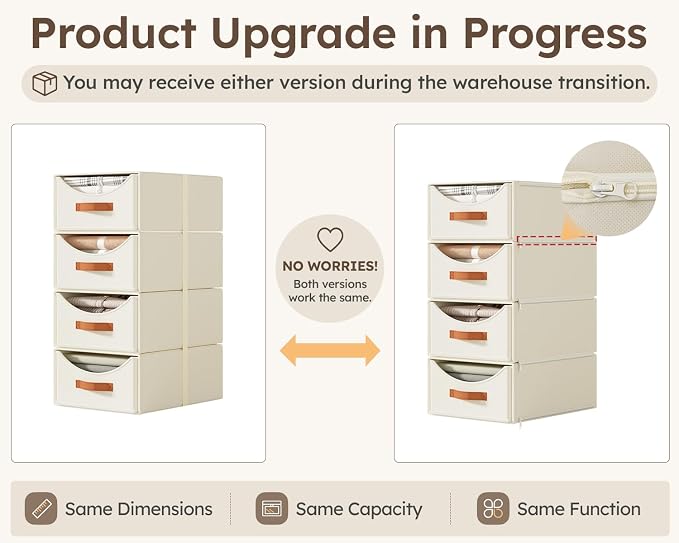 Large Closet Storage Bins with Drawer, Fabric Bins for Organization, Collapsible Storage Drawers Organizer for Bedroom, Living Room, 6 Pack, Beige - Image 8