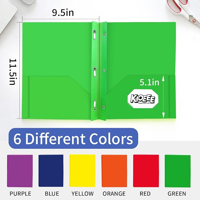 24 Pcs Plastic Folders with Pockets and Prongs (Multi-Colored),Letter Size,Business Card Slot,Bulk 2-Pocket Folder for School Office or Home,Durable Acid-Free Poly,Back to School Supplies - Image 2