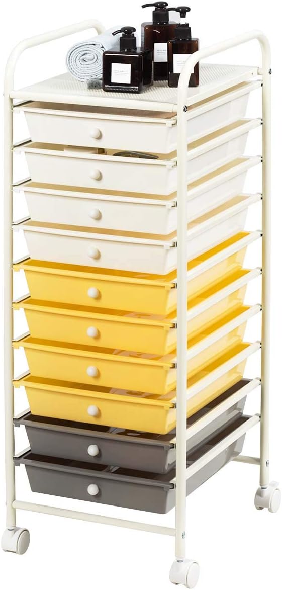 Giantex 10 Drawer Rolling Storage Cart Scrapbook Paper Office School Organizer (Beige+Yellow+Grey) by Giantex