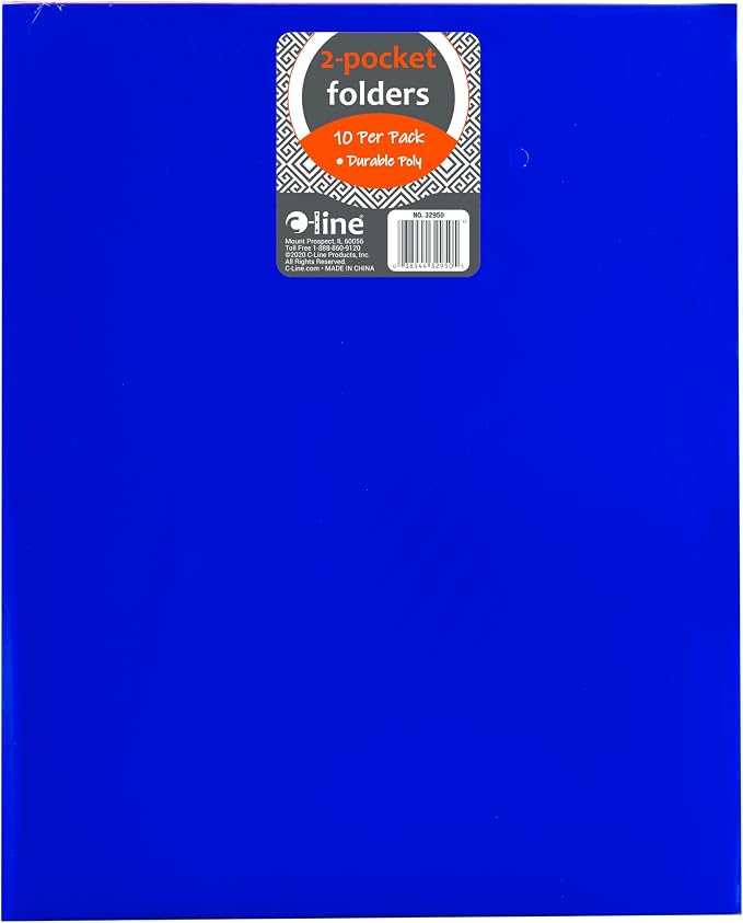 C-Line Two-Pocket Heavyweight Poly Portfolio, for Letter Size Papers, Includes Business Card Slot, Assorted Colors, 10 Pack (32950) - Image 2