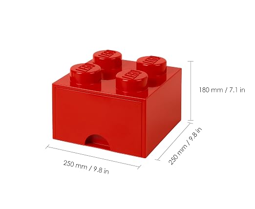 LEGO Brick with 4 Studs and 1 Drawer 9.84 x 9.84 x 7.09 in Red | Stackable Storage Box Storage with Lid Toy Organization Home Decor Office Kids Room - Image 3