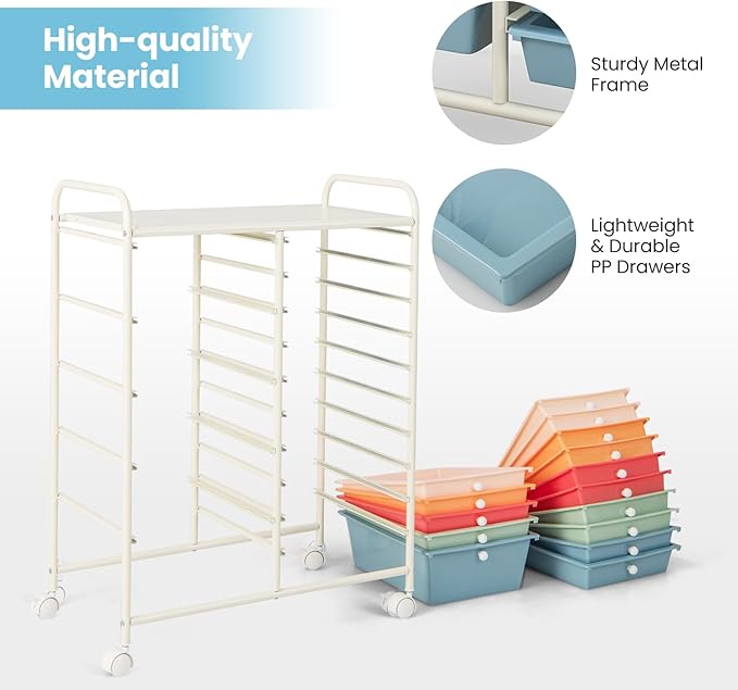 Giantex 15 Drawers Rolling Cart, Classroom Organizers, Storage Cart with Wheels, for Teacher Office Home School Supplies Tool Craft Art Paper - Image 5