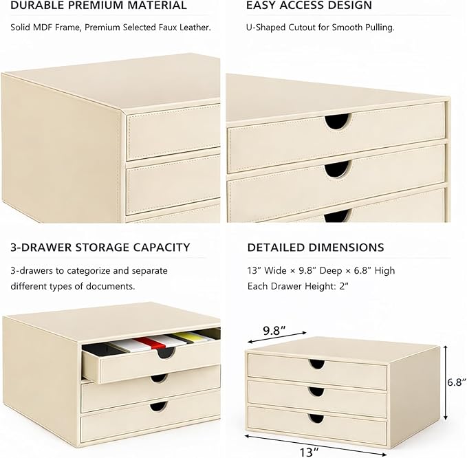 UnionBasic Document Organizer, 3-Drawer File Cabinet Document Storage Box, Office Desktop Filing Organizer, Seashell | Document Storage Box, Office Desktop Filing Organizer - Image 3