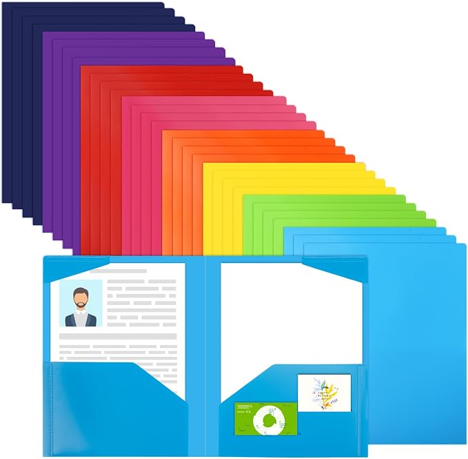 EOOUT 32pcs Plastic Folders with Pockets, Heavy Duty Folders with 4 Pockets for Office and School, Letter Size, 8 Assorted Colors by EOOUT