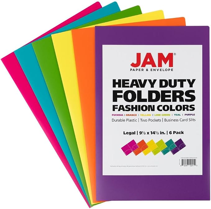 JAM PAPER A4 Heavy Duty Plastic 2 Pocket Presentation Folders - Assorted Fashion Colors - 6/Pack - Image 8