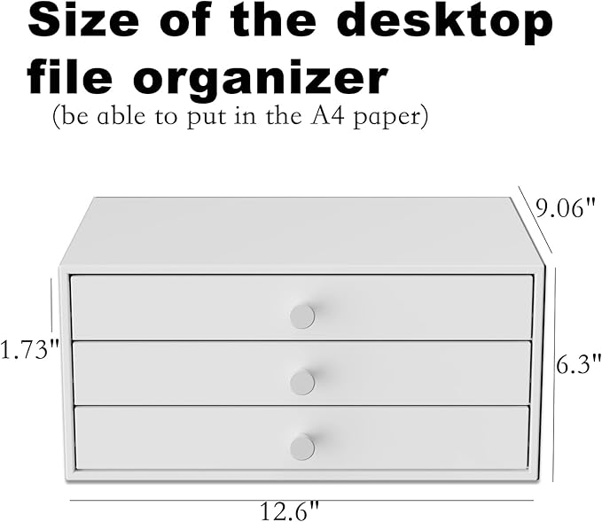 Desktop Drawers, Metal Desk Organizer with Drawer Storage Organizer for A4 File, Desk File Storage Organization for Office, Home, No Assembly Required, White - Image 3