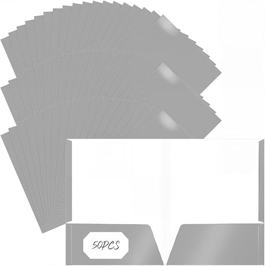 Jutom 50 Pcs 2 Pocket Glossy Paper Folders Glossy Paper Laminated Portfolios, Letter Size, Presentation Folders with Pockets for Office Teacher Worker Supplies(Gray) by Jutom
