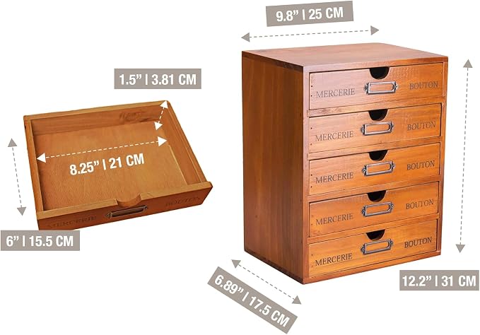 Vintage 5-Drawer Wooden Desk Organizer - Craft Storage - Rustic Shelf Drawer - Home Bedazzling, Rhinestone Organizers and Accessories - Embroidery Floss - Apothecary Cabinet, Art Storage I Stackable - Image 4
