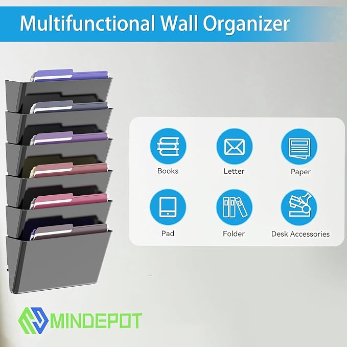 MINDEPOT 8 Pockets Acrylic Wall File Organizer, Wall File Holder Black - Image 5