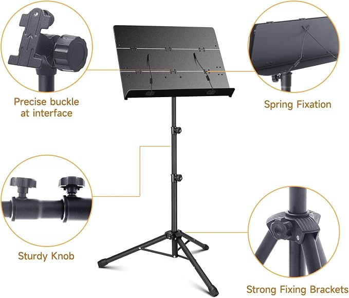 Portable Sheet Music Stand - 2 in 1 Dual-Use Folding Music Stand & Desktop Book Stand with Carrying Bag, Tri-fold Panel Metal Holder Adjustable Height with Music Sheet Clip Holder - Image 5