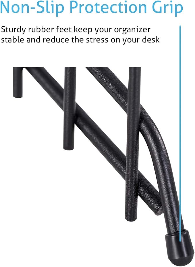 DESIGNA 4 Pack Metal Incline Sorter Vertical File Holder, Storage Organizer Folder Mail Magazine Letter Paper Book Filing Organization Display Rack Dividers,8 Compart,Black - Image 9