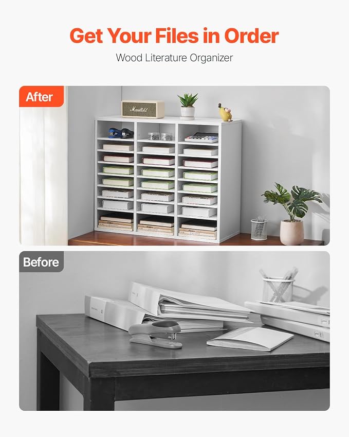 VEVOR Literature Organizer, 24 Compartments Office Mailbox with Adjustable Shelves, Wooden Mailbox Sorter Medium Density Fiberboard Office Home Classroom Storage for Files, Documents, Papers, White - Image 2