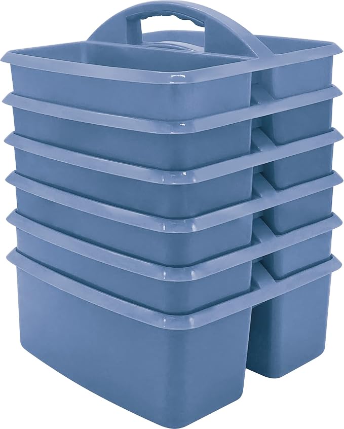Teacher Created Resources Slate Blue Portable Plastic Storage Caddy 6-Pack for Classrooms, Kids Room, and Office Organization, 3 Compartments by TeacherCreatedResourcesOS