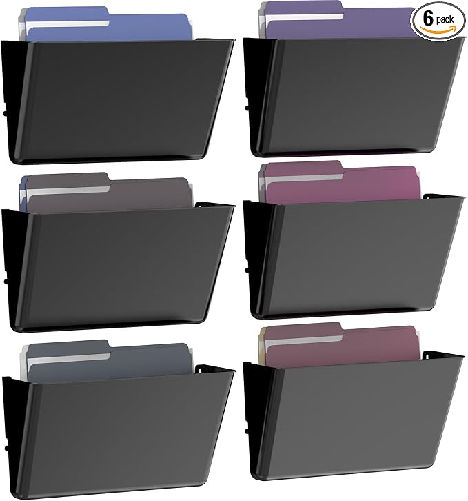 Gawerk Clear Acrylic Single Pocket, Plastic Hanging Wall Mount File Holder for Office Home (Black, 6 Pack) by Gawerk