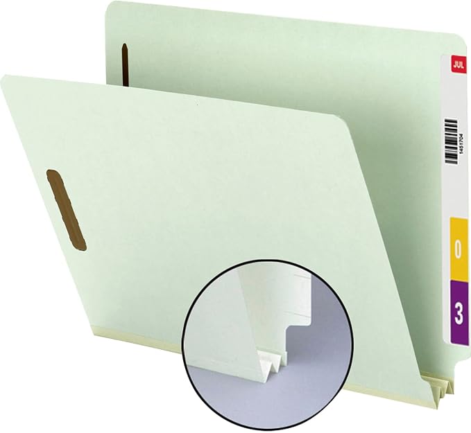 Smead End Tab Pressboard Fastener File Folder with SafeSHIELD, 2 Fasteners, 2" Expansion, Letter Size, Gray, Green, 25 Count, 34715 - Image 8